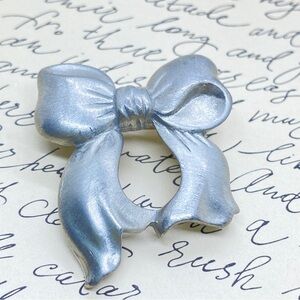 LCD Coquette Girl Bow Brooch Vintage Pewter Tone